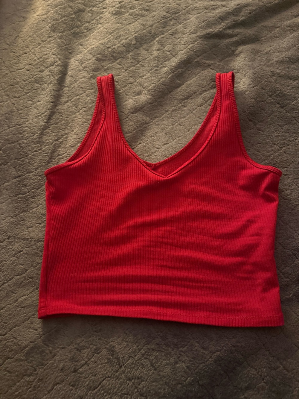 Hollister Red Ribbed V-Neck Crop Tank